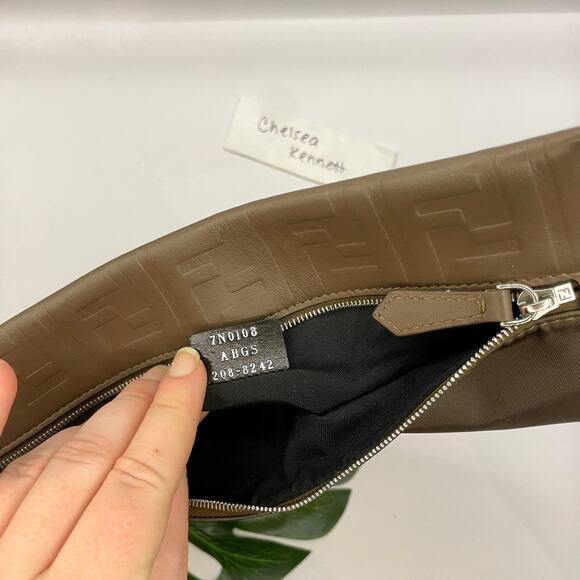 Fendi Zucca Monogram Clutch bag Pouch Nylon Leather khaki Brown Purse - Picture 10 of 13